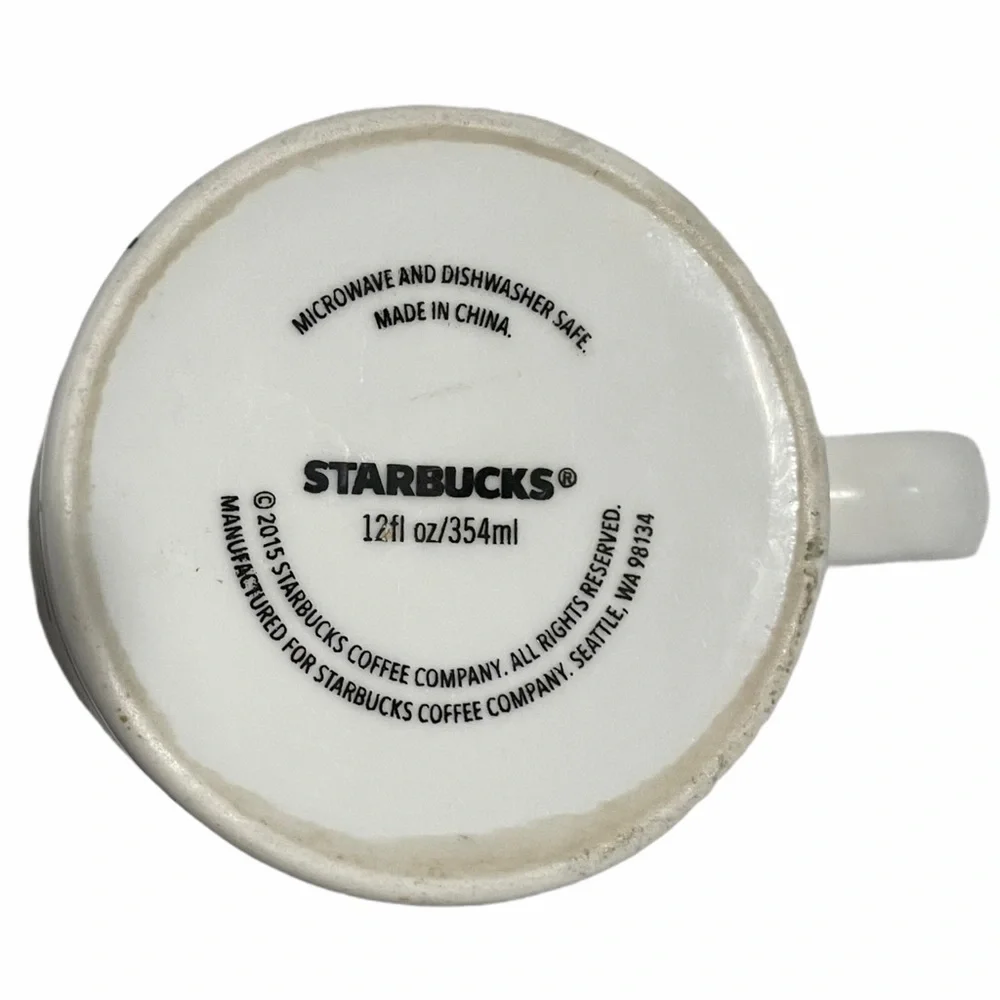 Starbucks 2015 Holiday Mug Green Pine Trees Winter Forest Christmas 12oz
